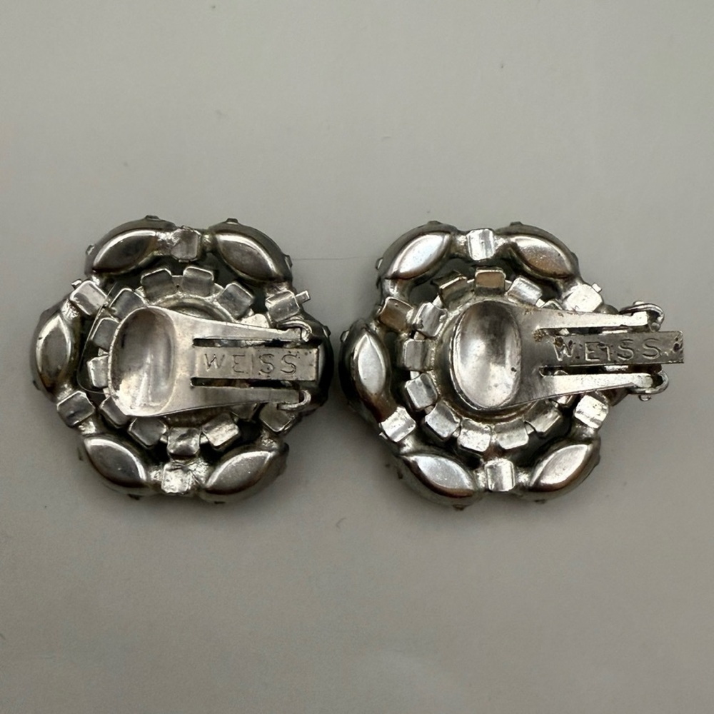 Vintage Weiss Rhinestone Clip-On Earrings | Large Bridal Cluster | Signed Weiss - Picture 3 of 4
